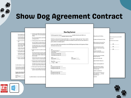 Show Dog Contract | Co-ownership Contract | Editable in Word Document | Printable PDF | Show Prospect Breeding Quality Dog Template Contract |