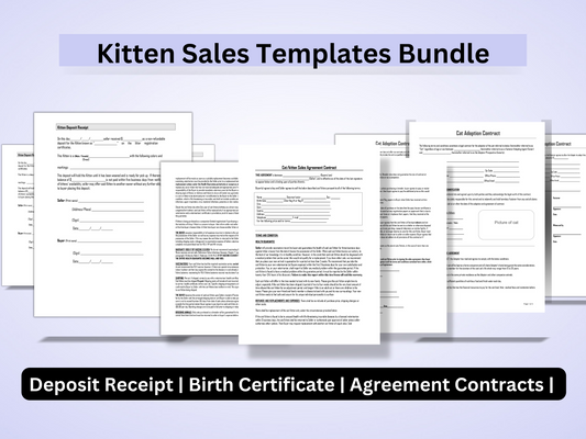 Bundle for Kitten Sales Contract | Editable in Word | Kitten Deposit Receipt | Stud Cat Sales Contract | Certificate | Adoption Contract |