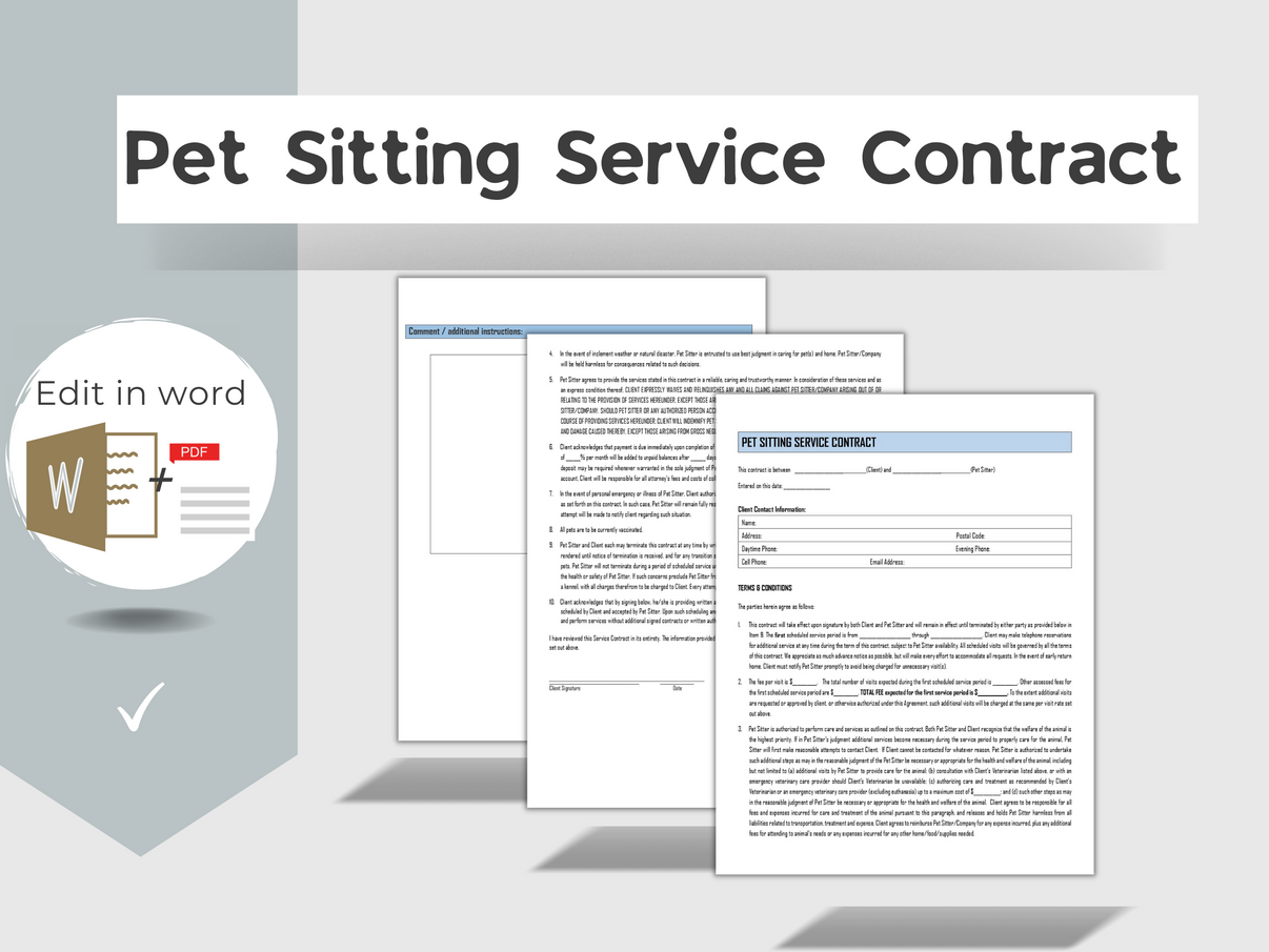 Pet Sitting Service Contract Pet Sitter Service Agreement Template