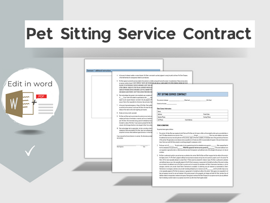 Pet Sitting Service Contract | Pet Sitter Service Agreement Template | Editable in Word | PDF Templates |