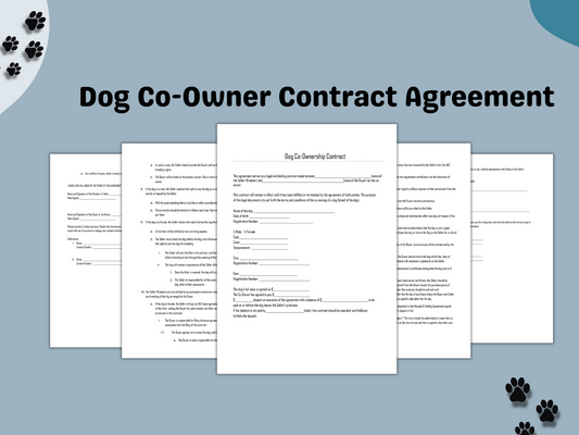 Dog Co-Ownership Contract| Editable Word Document | Printable PDF Template | Breeding Contract Service | Breed Co-Owner Mating Agreement |