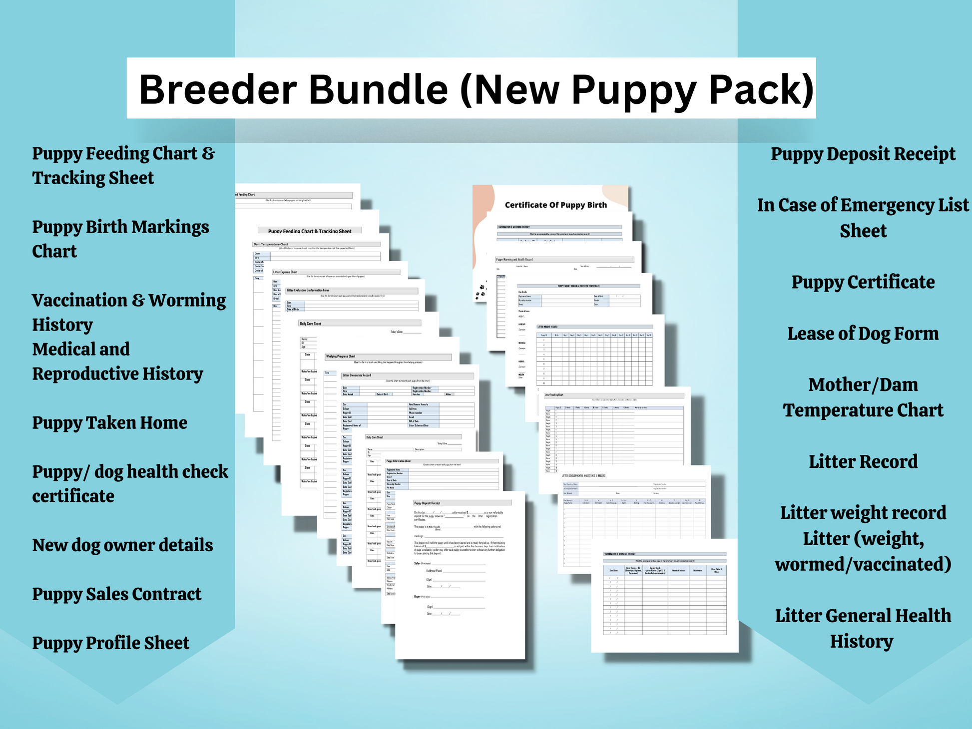 New Puppy Checklist, Puppy Schedule, Dog Chart, Breeder Puppy Pack