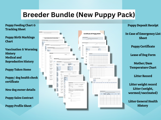 Dog Breeder Bundle | All in One | Printable PDF & Word | Whelping Charts | Puppy Litter Records | Puppy Sales Contract | Puppy Health Record |