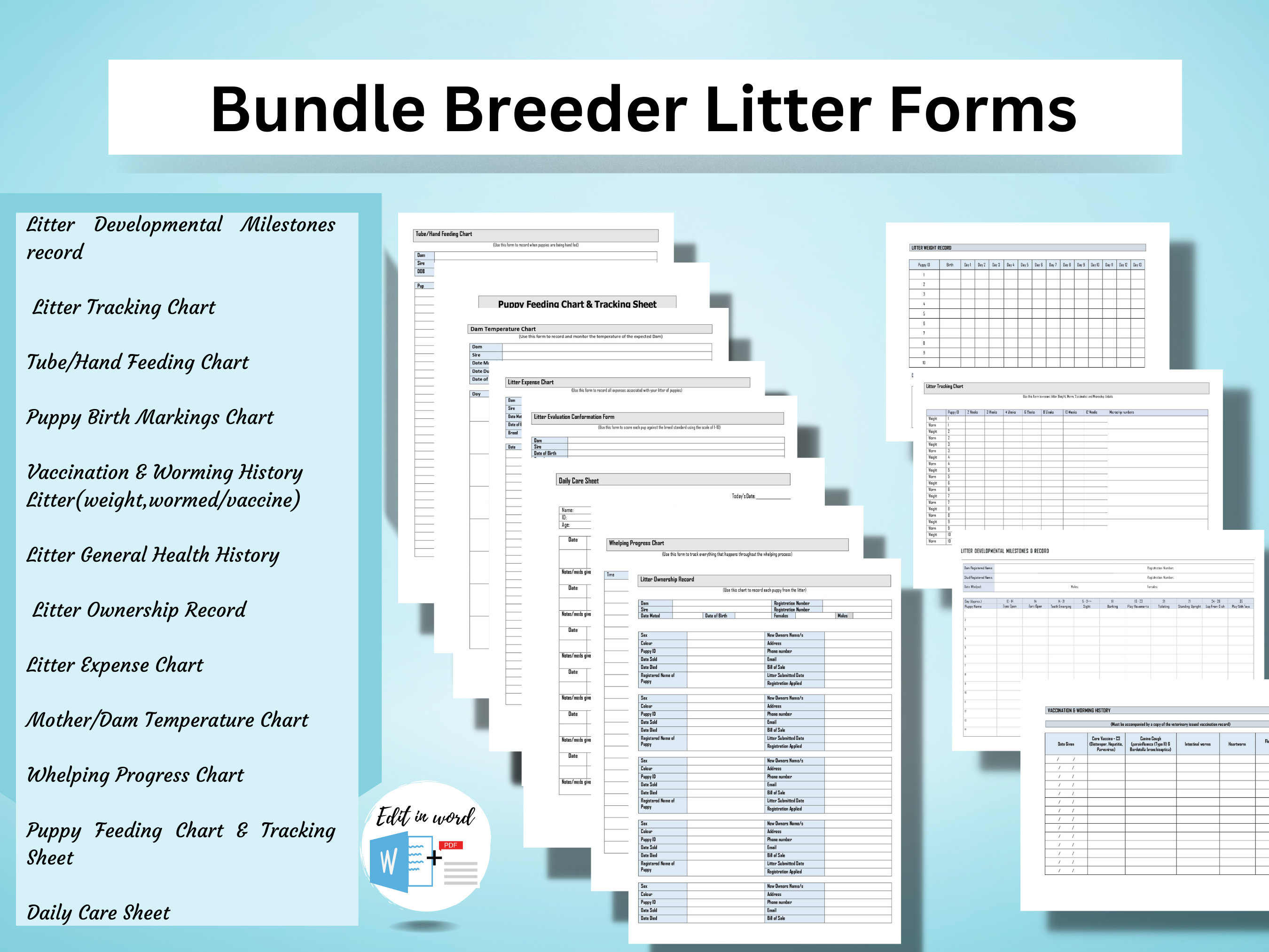 Bundle Breeder Litter Forms | Litter Charts (Feeding | Weight Tracking ...