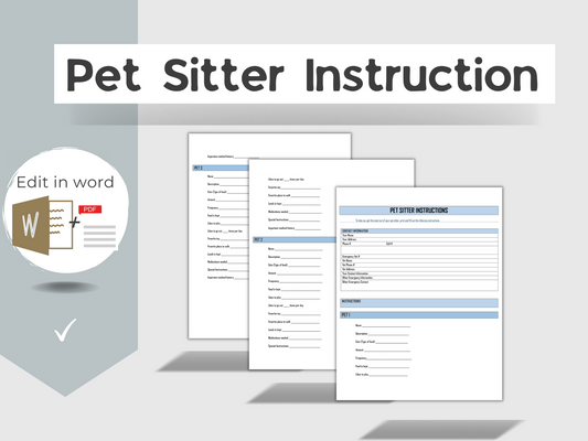 Pet Sitter Instruction Notes | Editable in Word | PDF Templates | Dog Sitter Sheet Forms | Pet Sitter Notes |