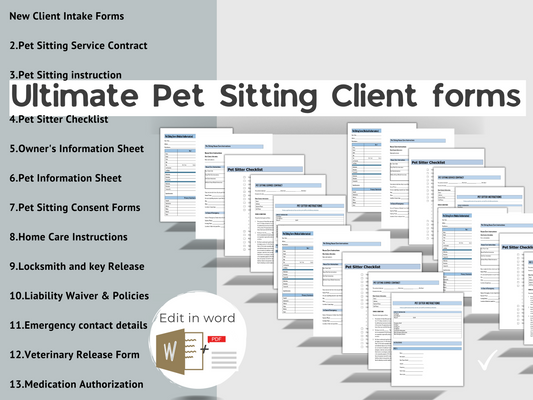 Pet Sitter Bundle | All-in-One Client Intake Forms | Pet Information Sheets | Pet Sitting Contract | Pet Sitter Notes | Sitter Checklist |