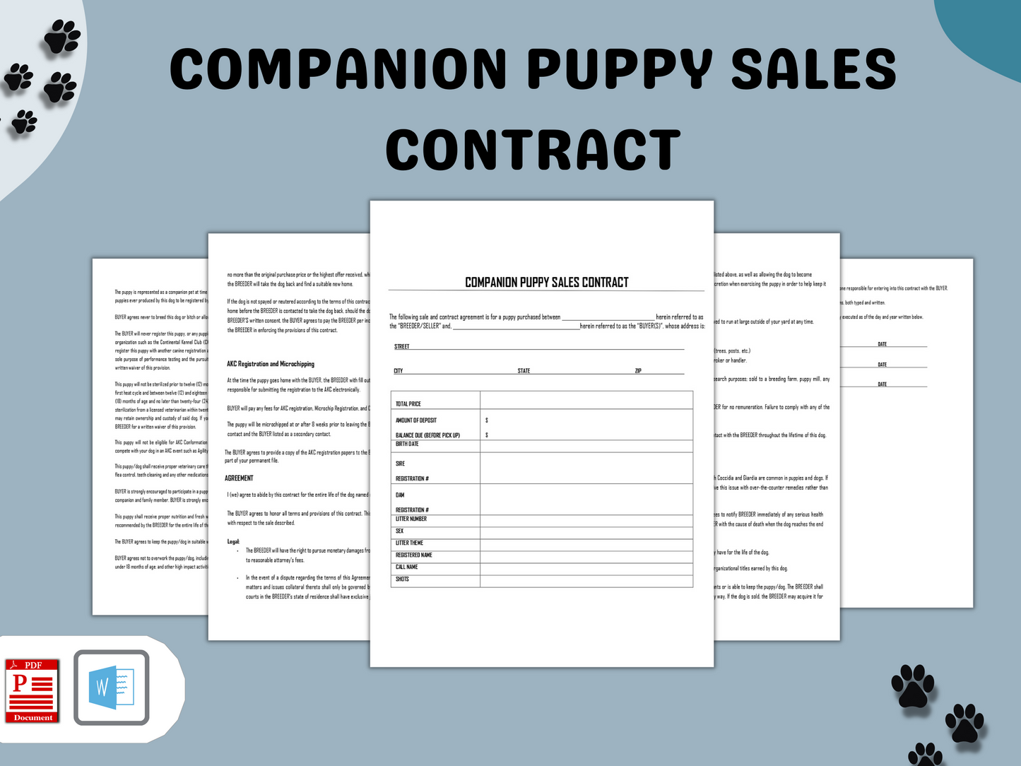 Companion Puppy Sales Contract Editable in Word Document PDF Templ Companion Puppy Sales Contract Editable in Word Document PDF Templ
