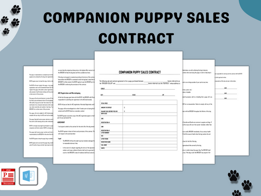Companion Puppy Sales Contract | Editable in Word Document | PDF Template Contract for Dog Breeders | Puppy Bill of Sale Agreement |
