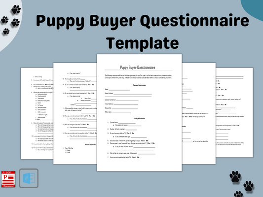 Puppy Buyer Questionnaire Template | Easy to complete in Word | PDFs Files | Puppy Questions to Ask Potential Buyer | Puppy Buying Process |