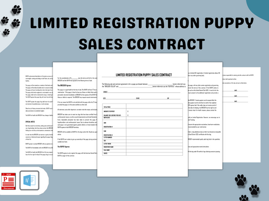 Limited Registration Puppy Sales Contract | Editable in Word | PDF Template | Dog Breeder Limited Registration | Enforceable Dog Agreement |