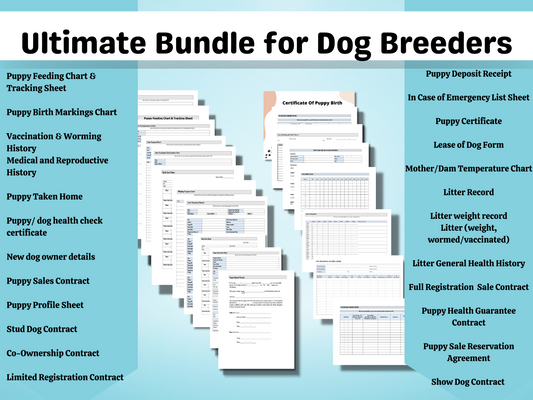 Ultimate Bundle for Dog Breeders | All in One | Printable PDFs & Word | Whelping Charts | Puppy Litter Records | Puppy Sales Contract |