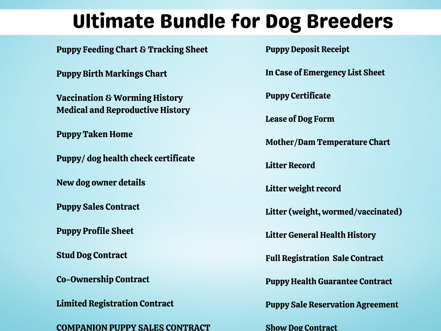 Ultimate Bundle for Dog Breeders | All in One | Printable PDFs & Word | Whelping Charts | Puppy Litter Records | Puppy Sales Contract |