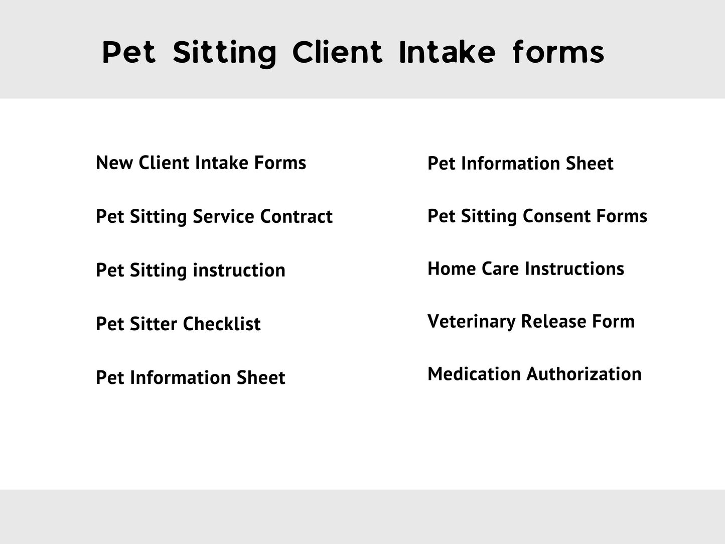 Pet Sitter Client Intake Forms Bundle | Pet Information Sheets | Pet Sitting Contract | Pet Sitter Notes Instructions & Checklist |