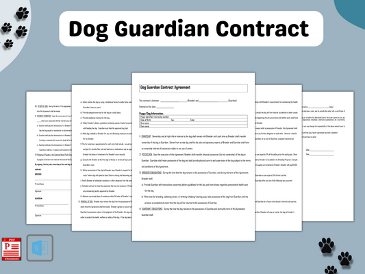 Dog Guardian Contract Agreement | Editable Template in Word Document Plus Printable PDFs | Dog Breeding Guarding Contract Template |