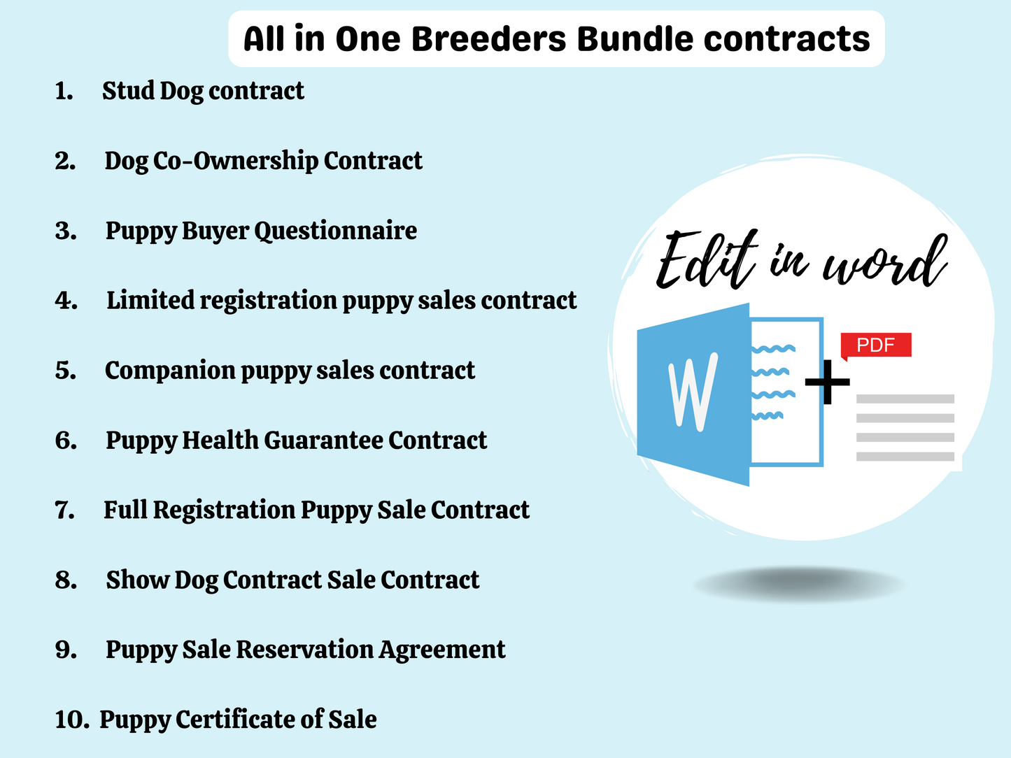 Bundle Dog Breeder's Contracts | PDFs | Stud Dog Contract | Dog Co-owner | Limited & Full Reg | Spray Neuter Contract | Health Guarantee |