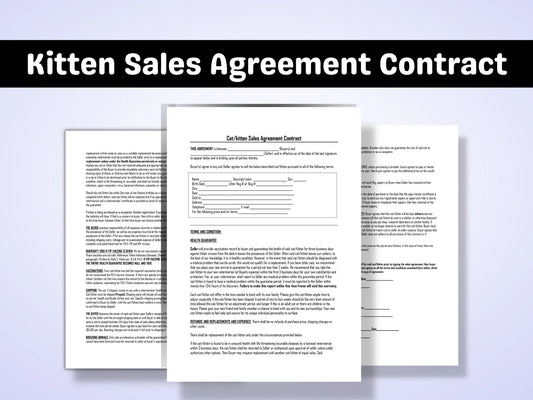 Kitten Sales Agreement Contract | Editable Template in Word | Cat Bill of Sale Contract| Simple Contract for Sale of Animal Pet |