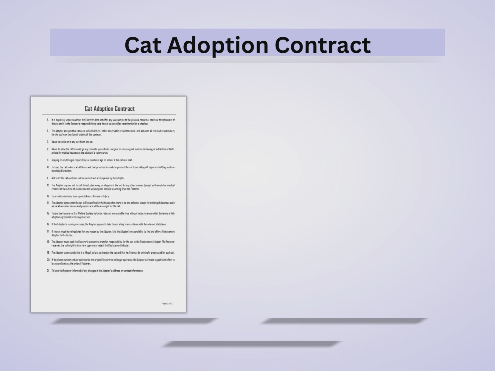 Kitten/Cat Adoption Contract Editable Template in Word Document Si Kitten/Cat Adoption Contract Editable Template in Word Document Si